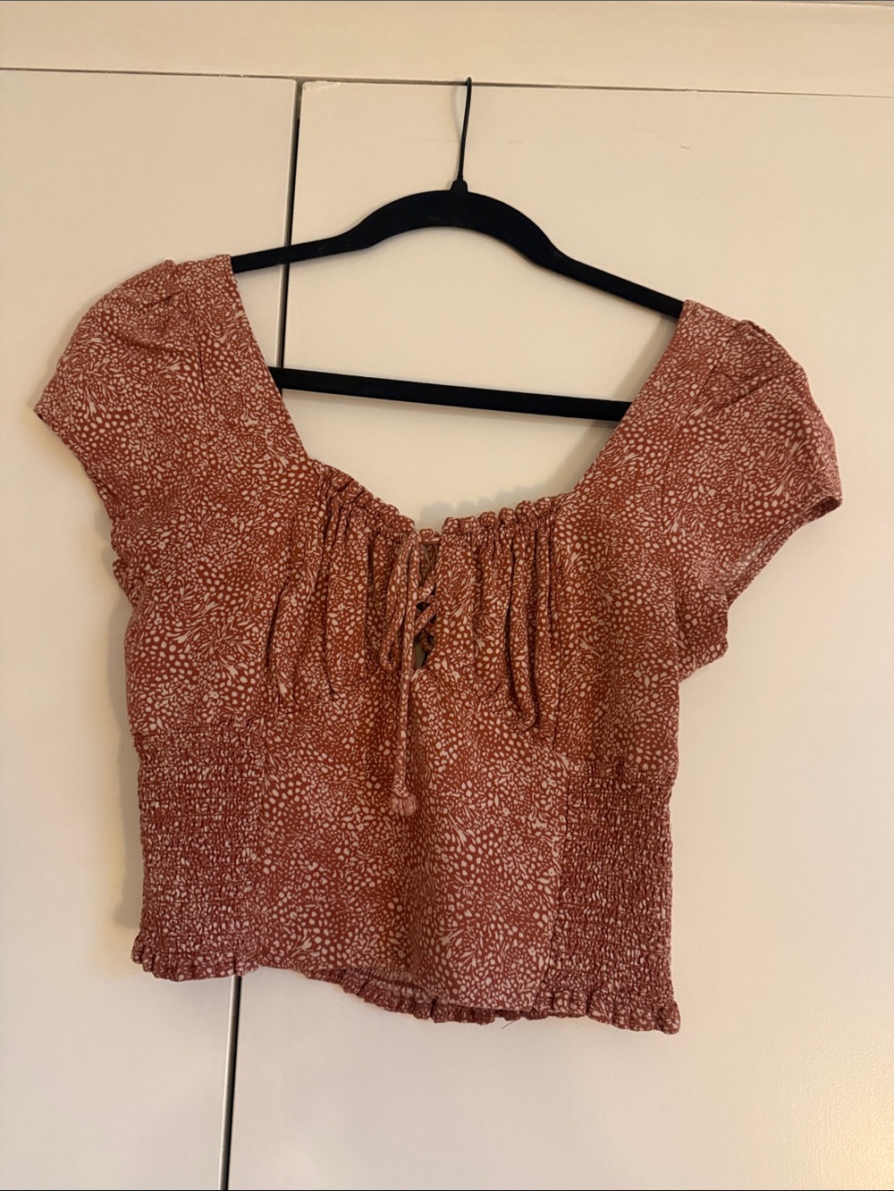 URBAN Romantics Rust Floral Smocked Lace-Up Crop Top